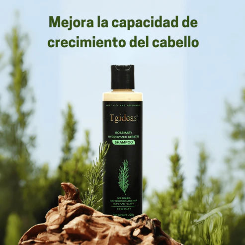 Keratina, Romero, Ortiga y Biotina. Champú nutritivo y regenerador para dejar tu cabello más fuerte, grueso y con volumen natural (220 ml)– IdeasLabCo