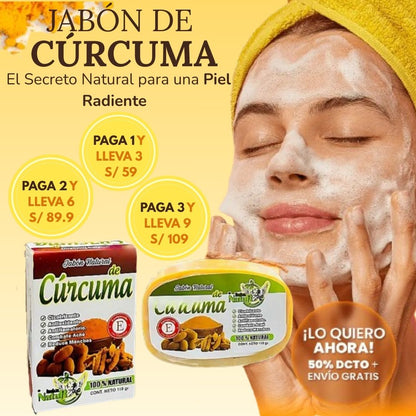 3 JABON DE CURCUMA - “Tu secreto natural para una piel limpia, radiante y sin manchas.”